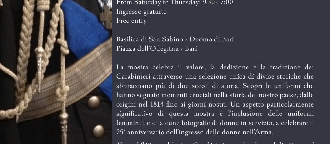 Esposizione di uniformi storiche dell’Arma dei Carabinieri